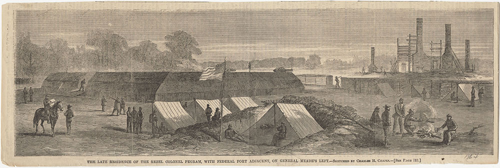 The Late Residence of the Rebel Colonel Pegram, With Federal Fort Adjacent, On General Meade's Left.