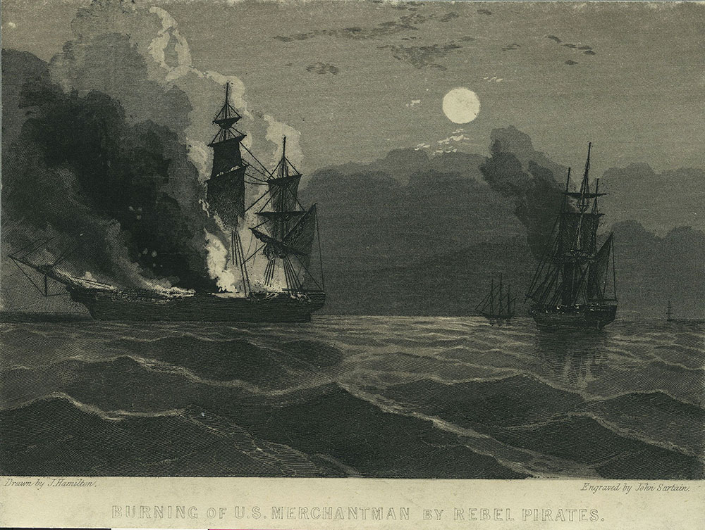 Burning of U. S. Merchantman by Rebel Pirates.