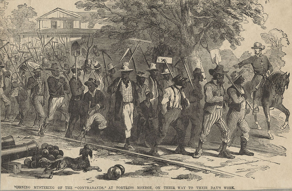Morning Mustering of the 'Contraband' at Fortress Monroe, on their way to their Day's Work.