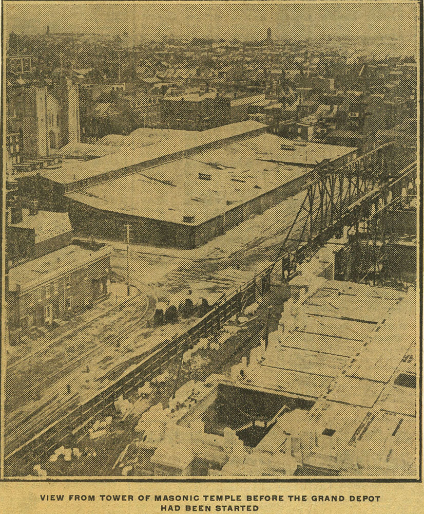 View from tower of Masonic Temple before the Grand Depot had been started.