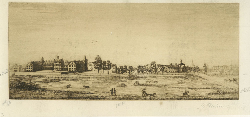 A view of the Almshouse, Pennsylvania Hospital and Part of the City of Philadelphia.