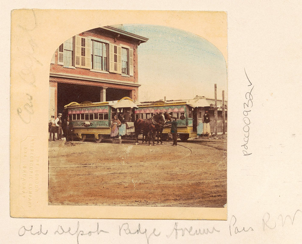 Horse-drawn Streetcar. Ridge Avenue Depot.