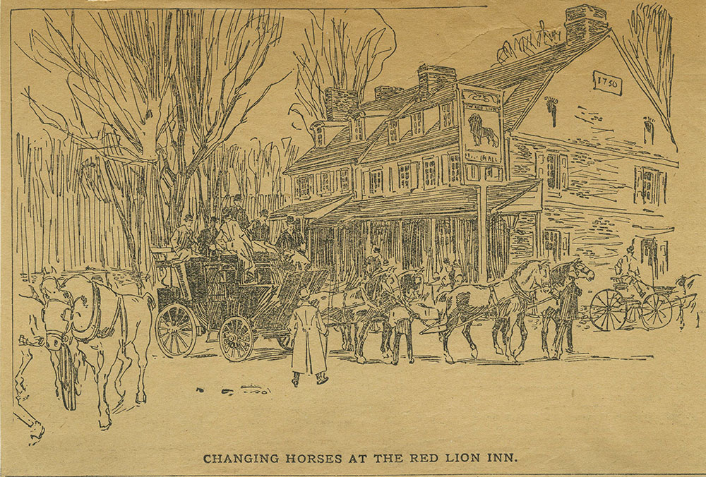 Changing Horses at the Red Lion Inn. [graphic]