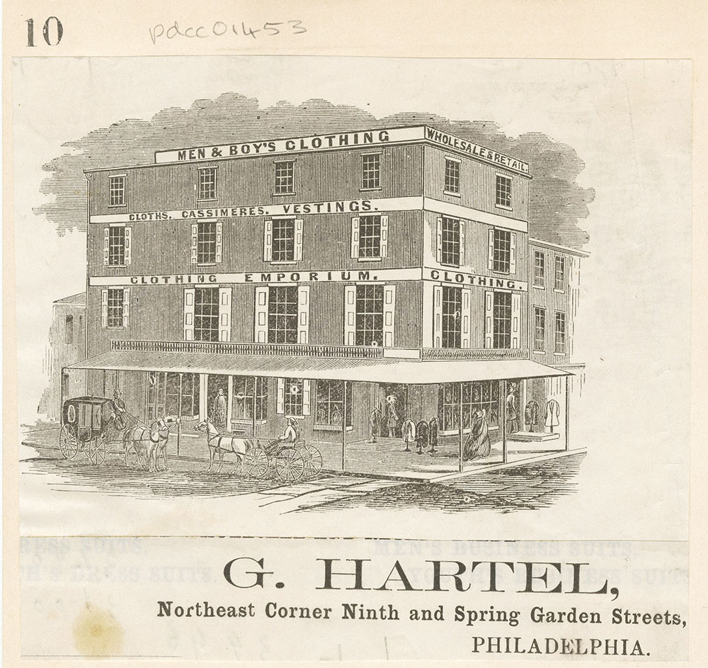 G. Hartel [Men and boy's clothing] Northeast corner Ninth and Spring Garden Streets [graphic]