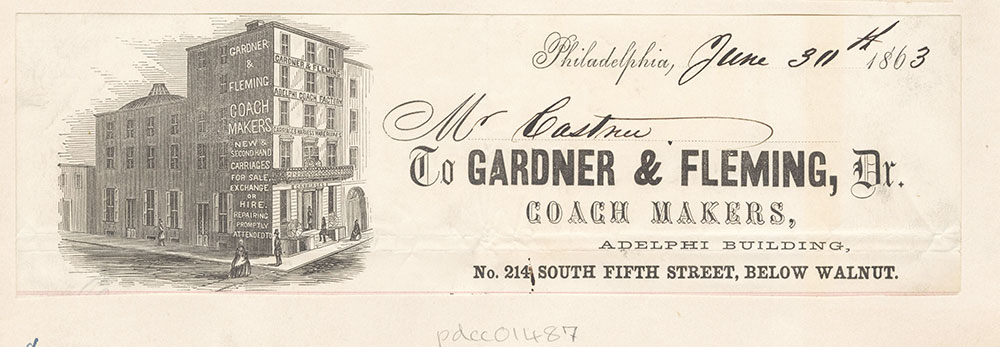 [Gardner & Fleming, Coach Makers, 214 South Fifth, below Walnut.] [graphic]