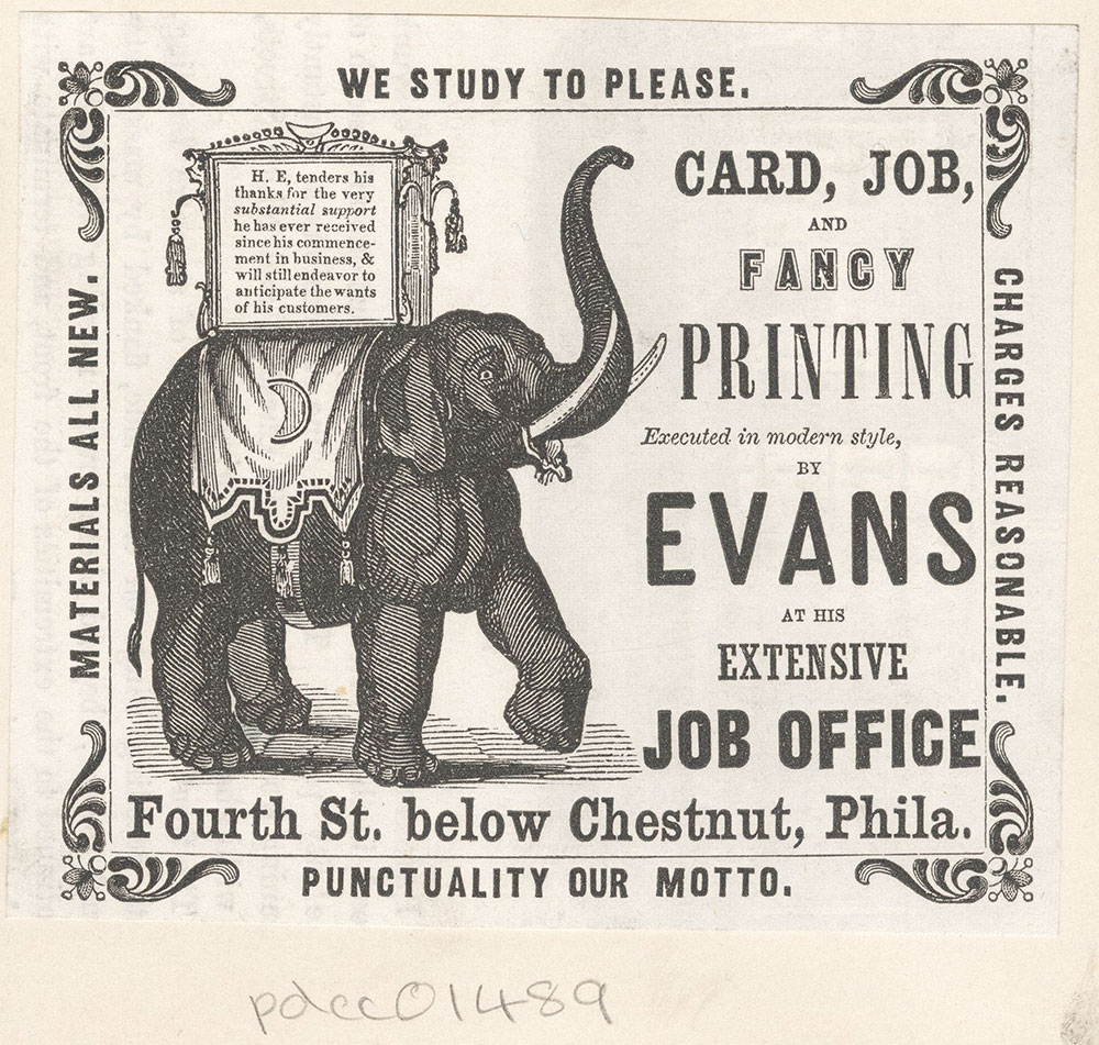 Evans Co., card, job and fancy printing. Fourth Street below Chestnut, Phila.