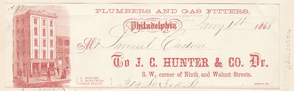John C. Hunter & Co., plumbers and gas fitters. Billhead [graphic]