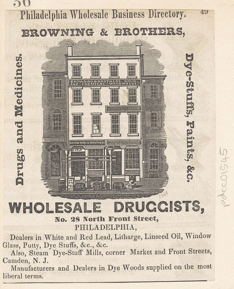 Browning & Brothers, wholesale druggists. No.28 North Front Street. [graphic]