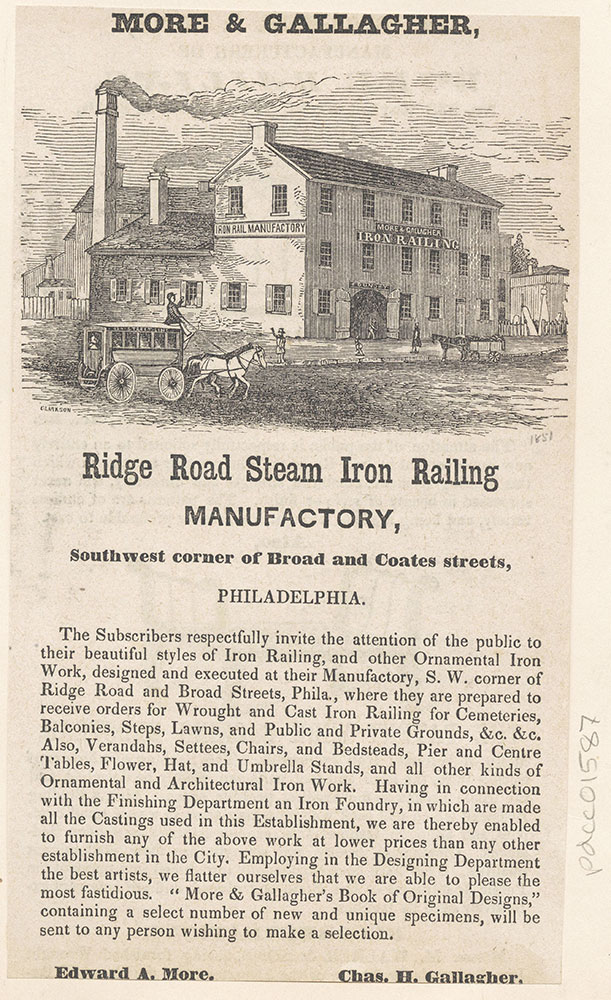 More & Gallagher, Ridge Road Steam Iron Railing Manufactory, southwest corner of Broad and Coates Streets [graphic]