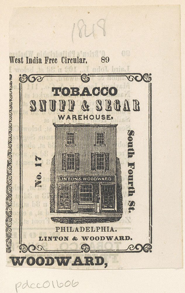Linton & Woodward. Tobacco Snuff & Segar Warehouse.
