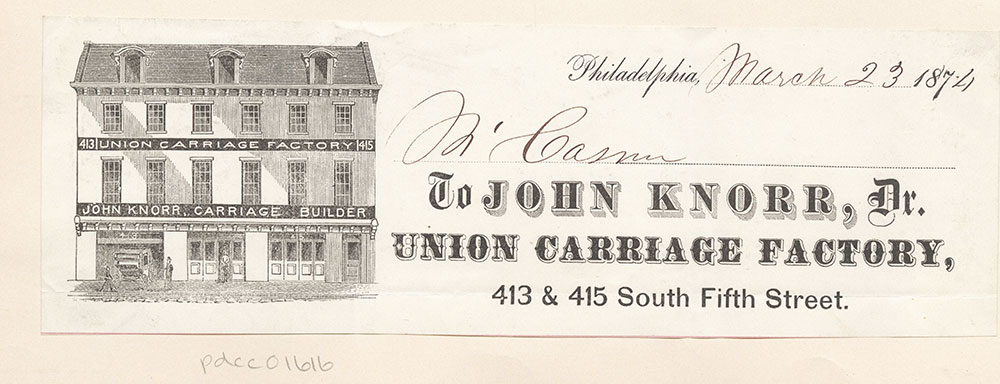 Union Carriage Factory. John Knorr, carriage builder.
