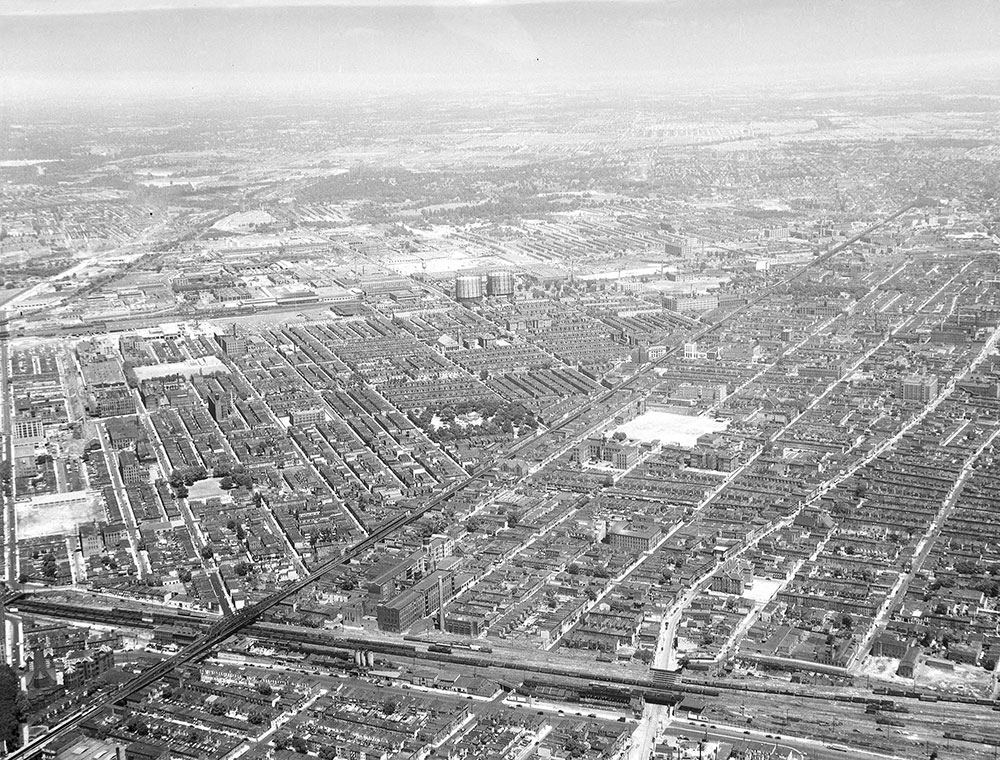 Aerial views Kensington area of Philadelphia
