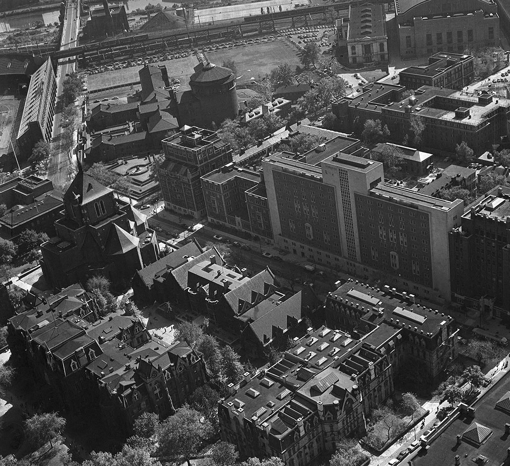 Aerials views Gates Pavilion at University of Penna