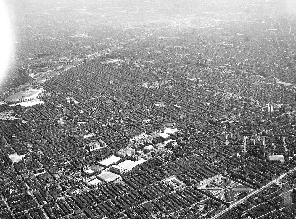 Aerials views Brewerytown area of north Philadelphia