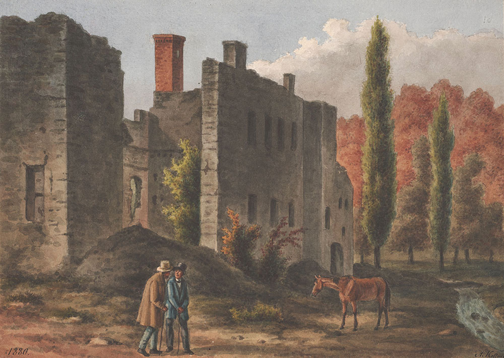 {Ruins of Mil 1880 or East Indian Creek West Philadelphia Haddington from Nature A. Kollner}