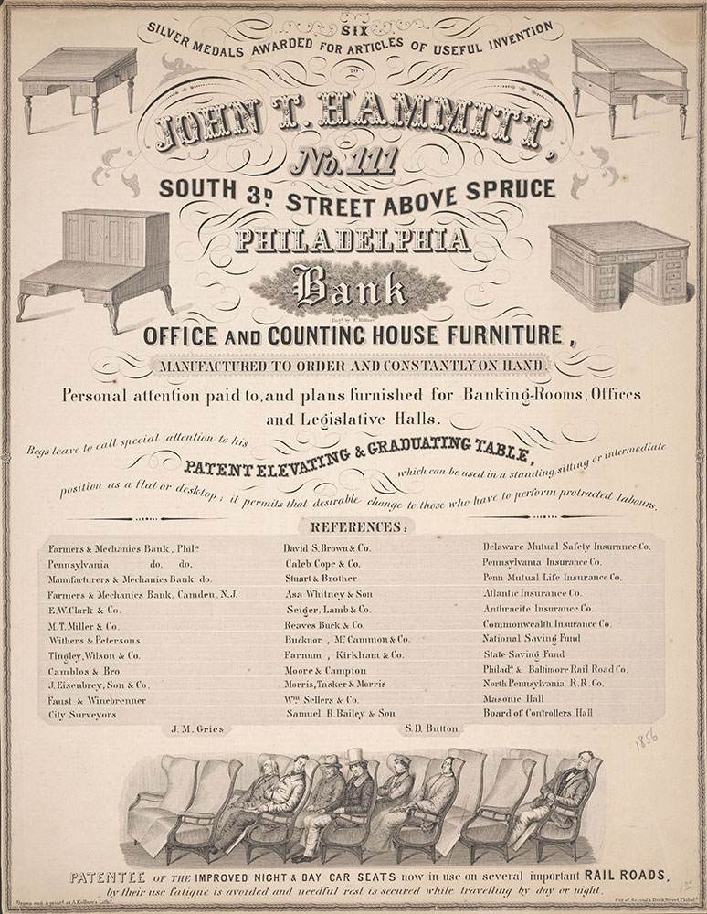 Advertisement poster {John T. Hammitt, No. 3 South 3rd St. Above Spruce Philadelphia, Office and Counting House Furniture.}