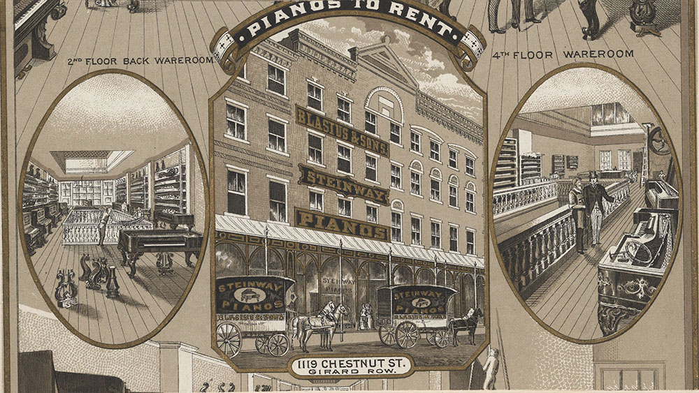 [Segment of circular advertising Chas. Blasius & Sons, piano manufacturer, Philadelphia] [graphic].