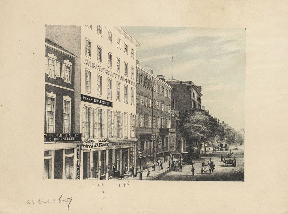 [Bird's eye view looking west on Chestnut from above Sixth Street, Philadelphia] [graphic].