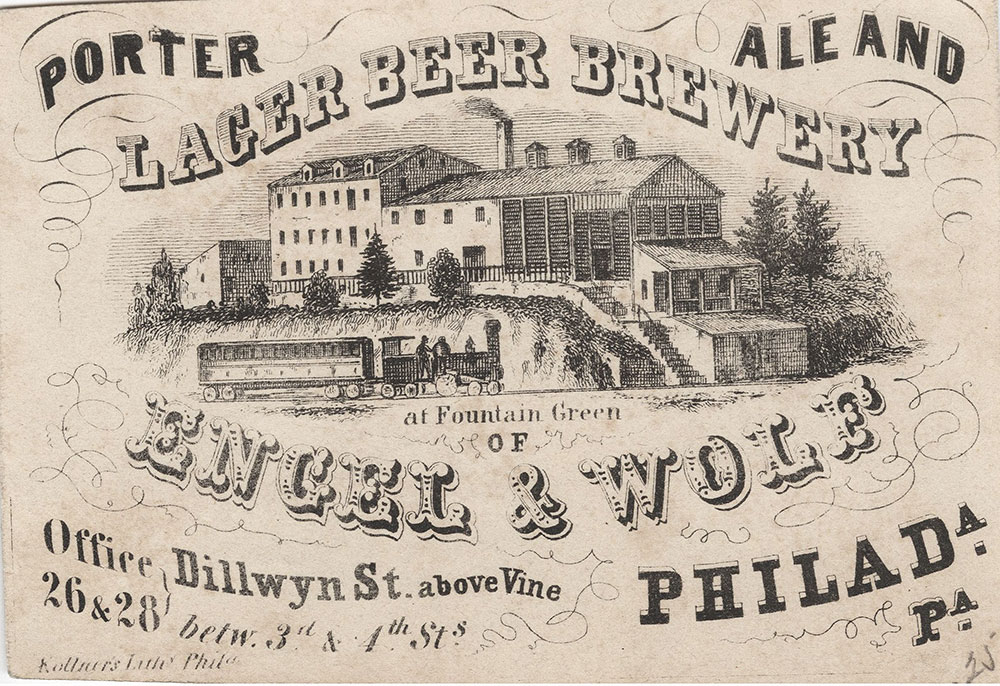 Porter ale and lager beer brewery at Fountain Green of Engel & Wolf [graphic] : Office Dillwyn St. above Vine 26 & 28 betw. 3d & 4th Sts. Philada. Pa.