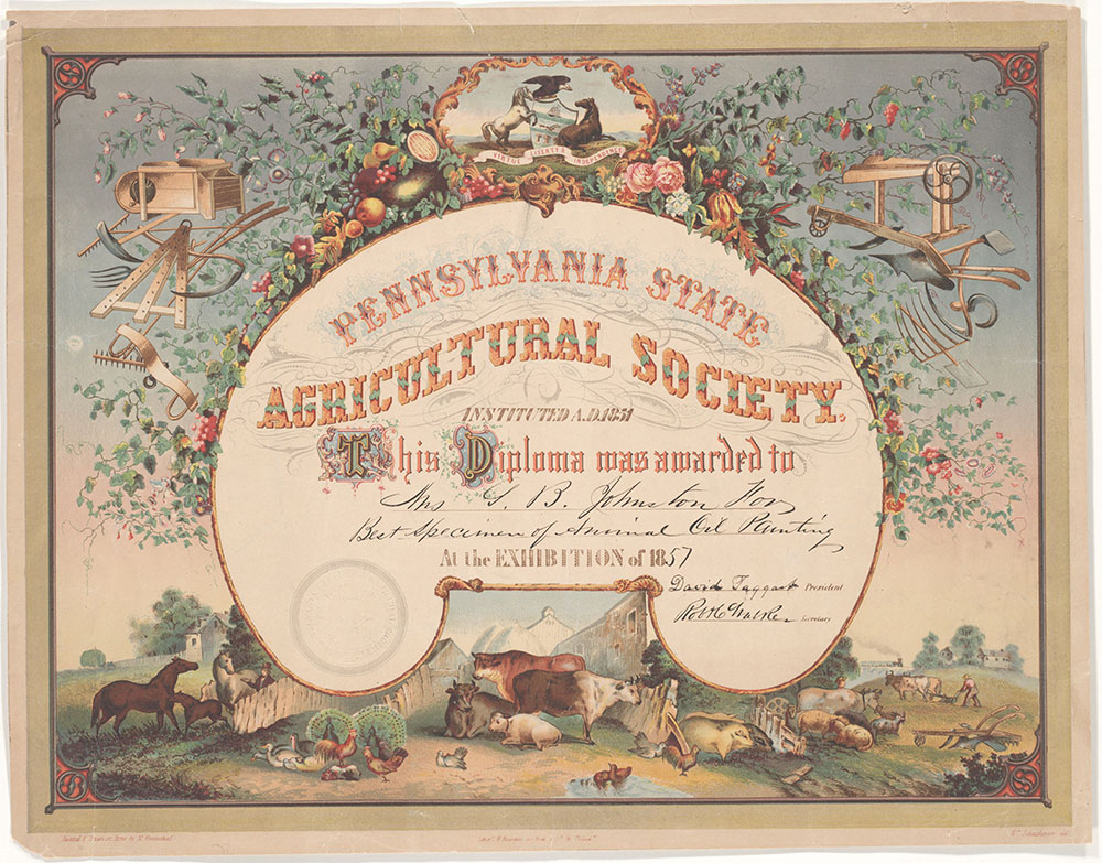 Pennsylvania State Agricultural Society [diploma] [graphic] / Painted & drawn on stone by M. Rosenthal; Wm. Schuchmun del.