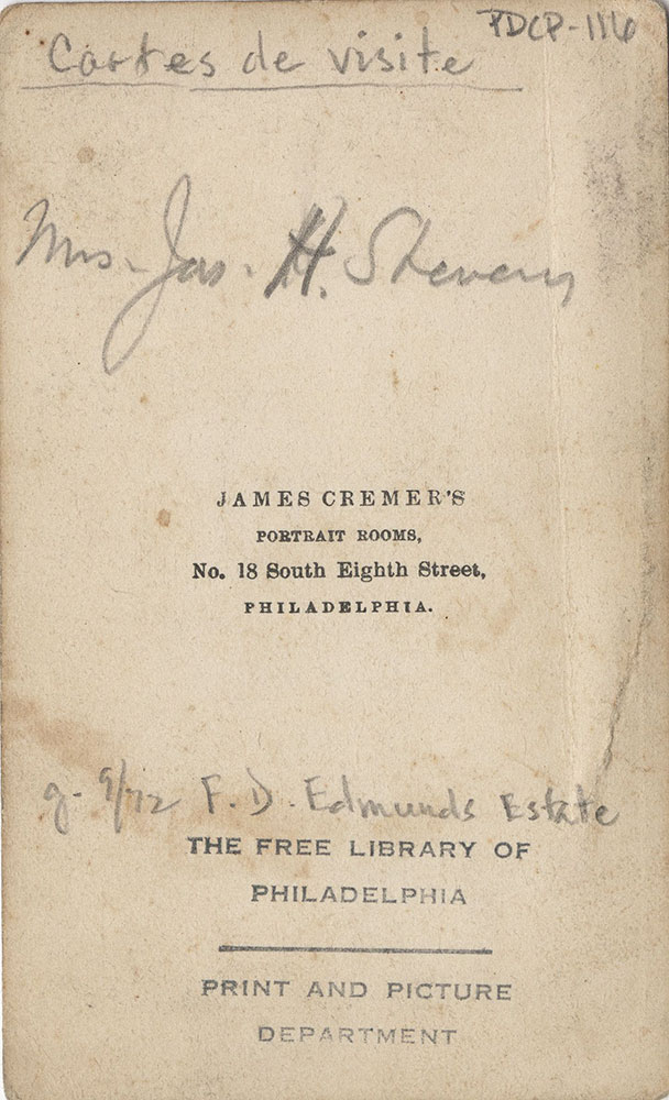 Verso of Portrait of Mrs. James H. Stevens