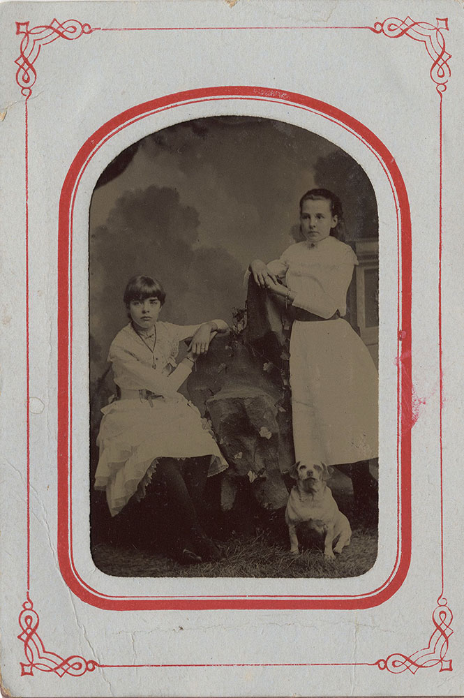 Portrait of Two Girls and a Dog