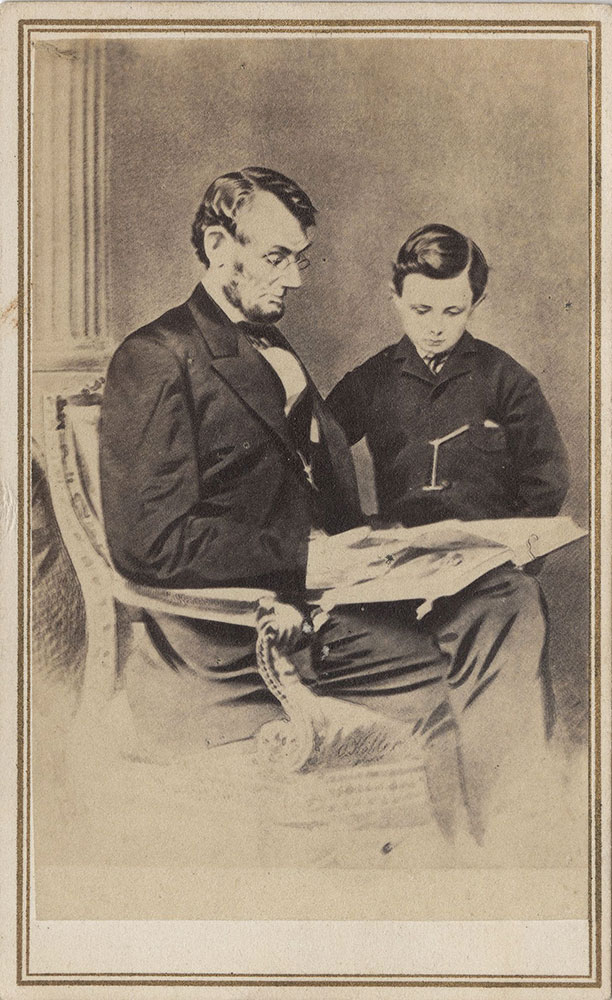 Portrait of Abraham Lincoln Reading with a Boy