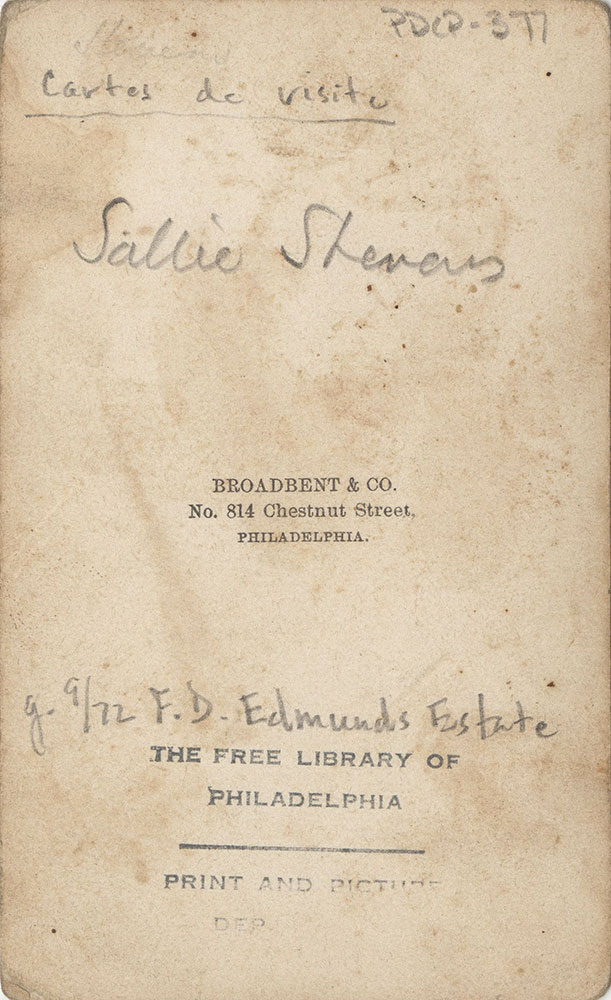 Verso of Portrait of Sallie Stevens