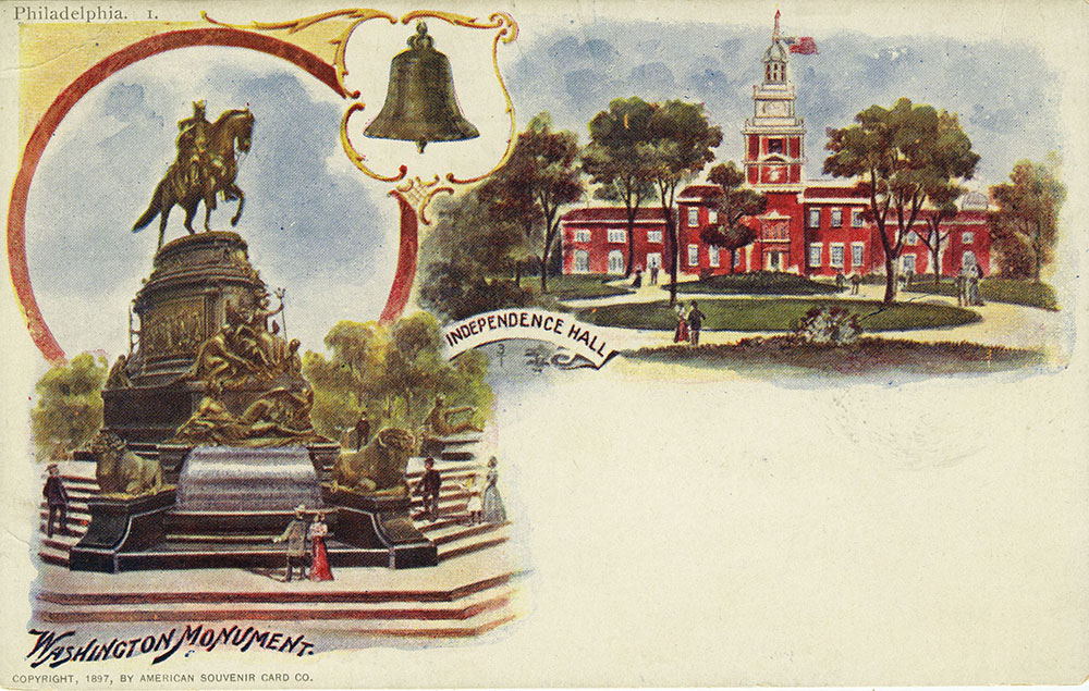 Independence Hall and Washington Monument Postcard