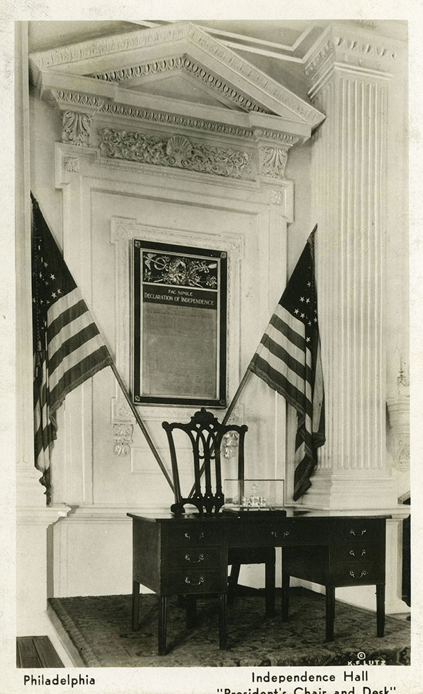 President's Chair and Desk - Independence Hall - Postcard