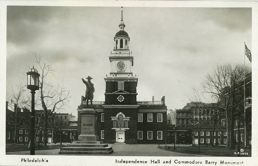 Barry Statue and Independence Hall - Postcard