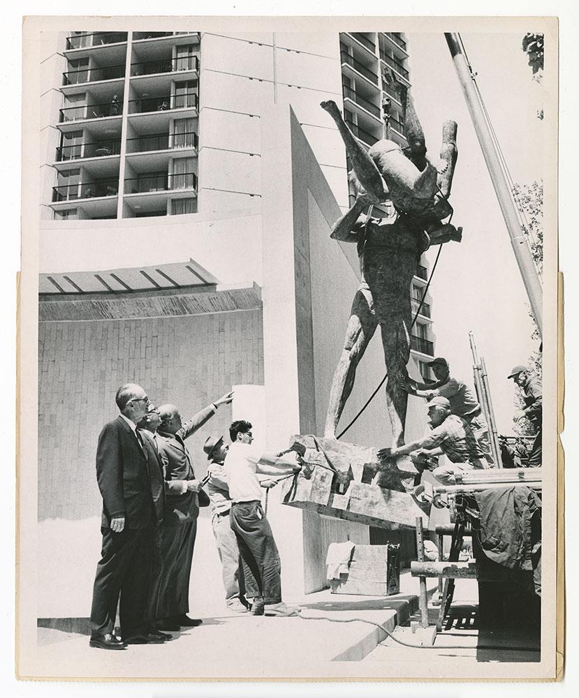 Tuscan Girl Statue Hoisted into Position