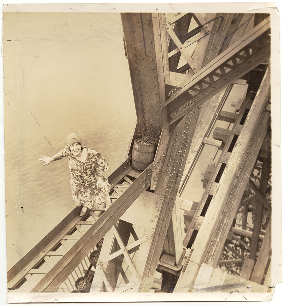 Vivian Shirley climbing the Tacony-Palmyra Bridge (under construction)