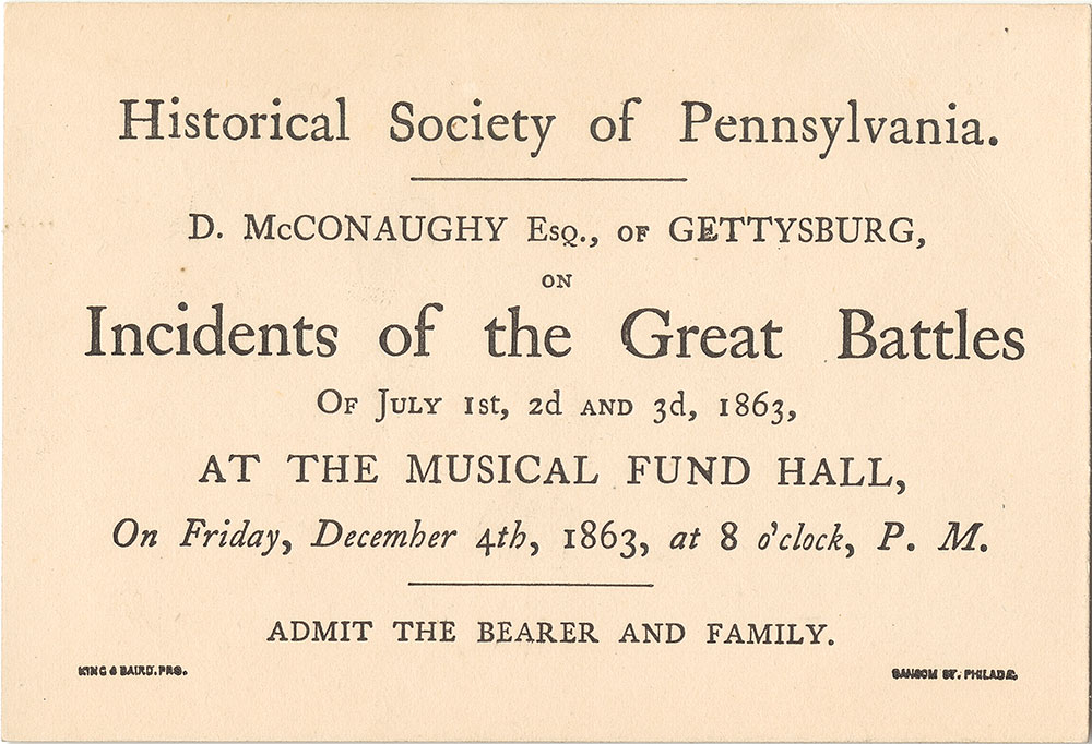Musical Fund Hall--Admission card for lecture about Civil War