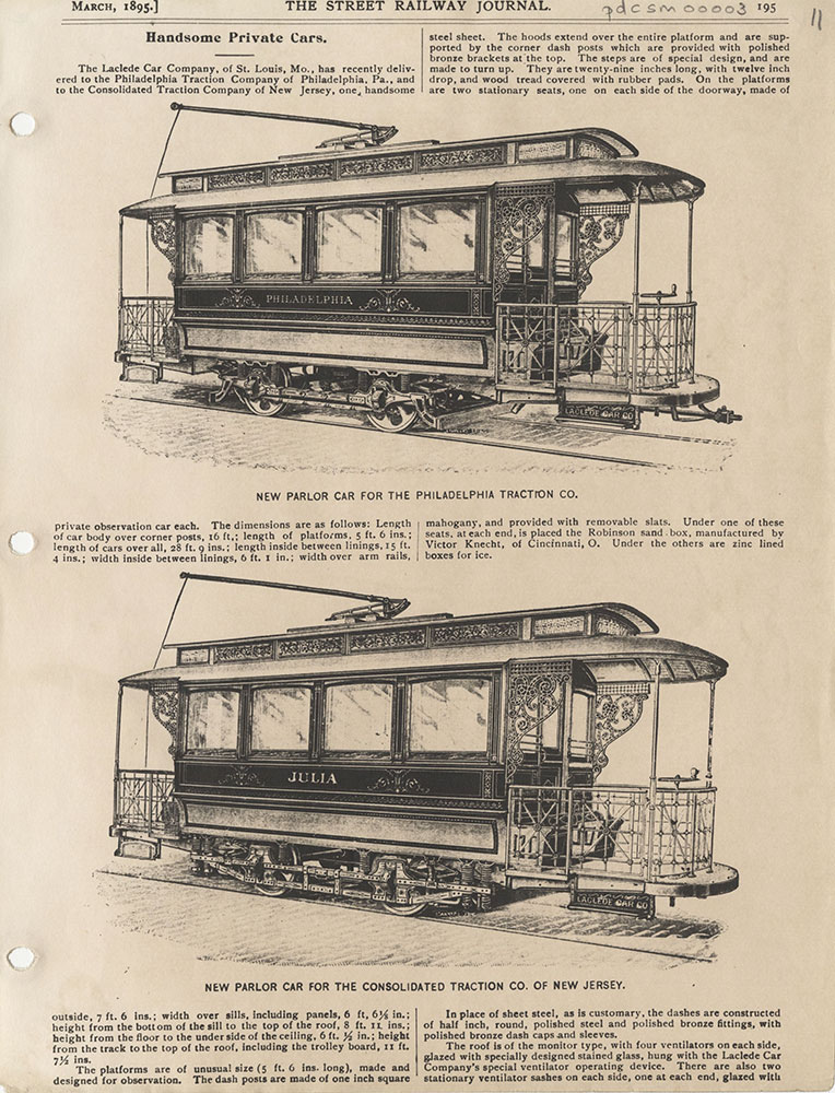 New parlor cars for the Consolidated Traction Co. of New Jersey and the Philadelphia Traction Co.