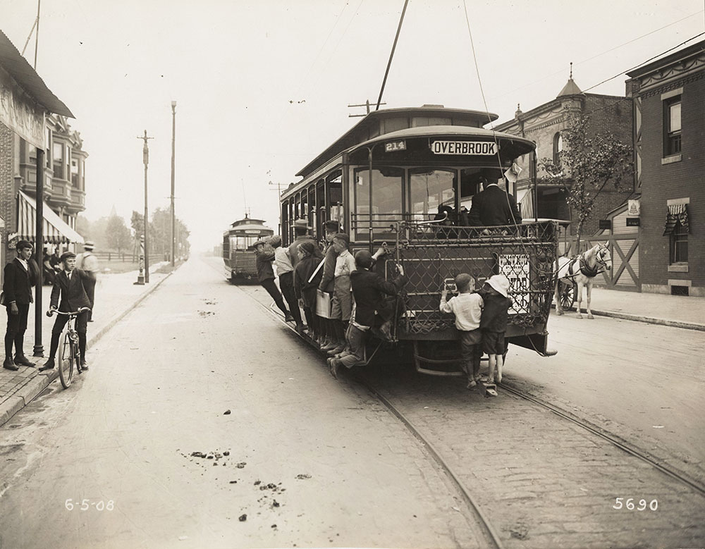 Children riding Overbrook trolley