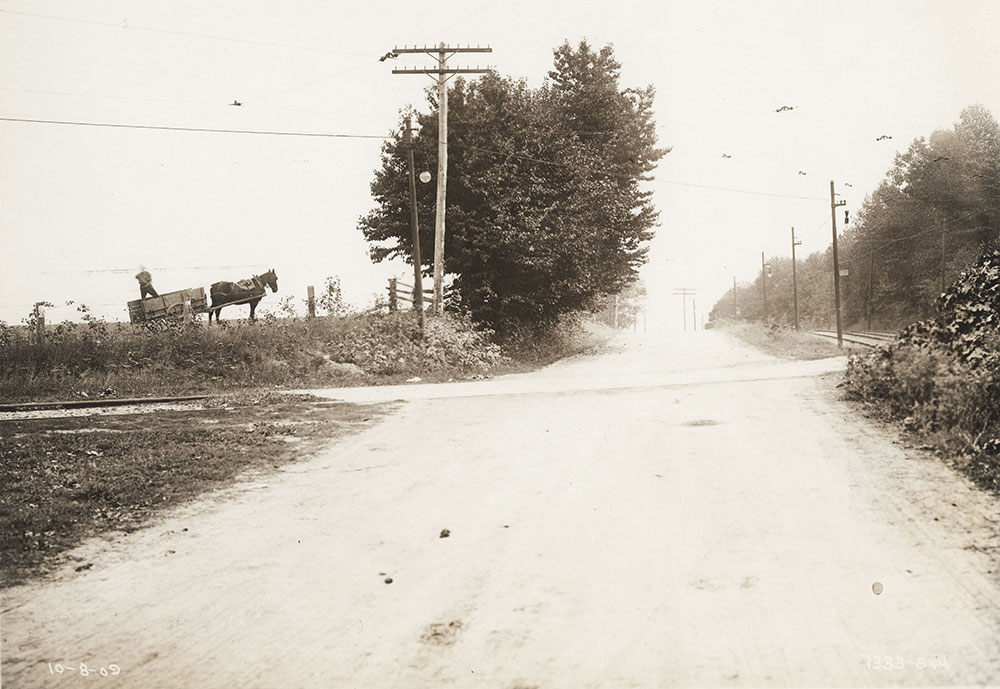 Trolley tracks, rural scene with horse and cart