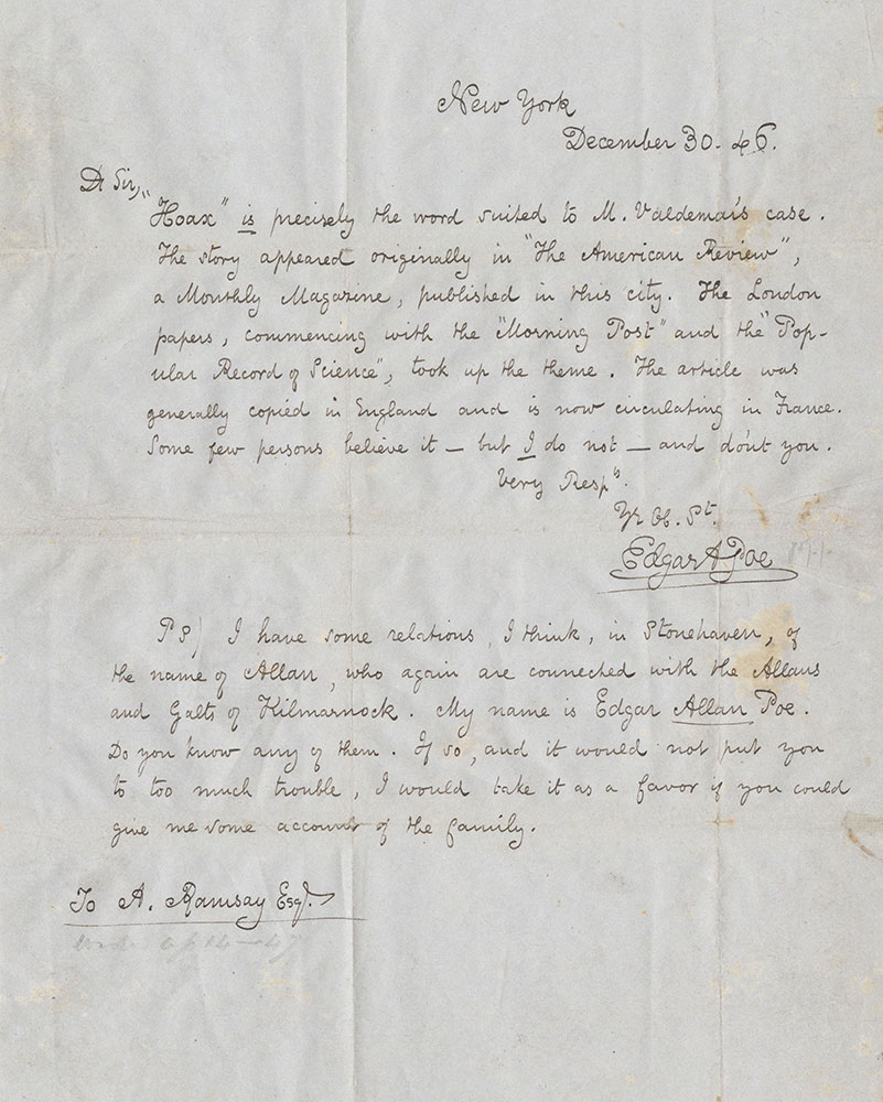 ALs to A. Ramsay, 30 December 1846