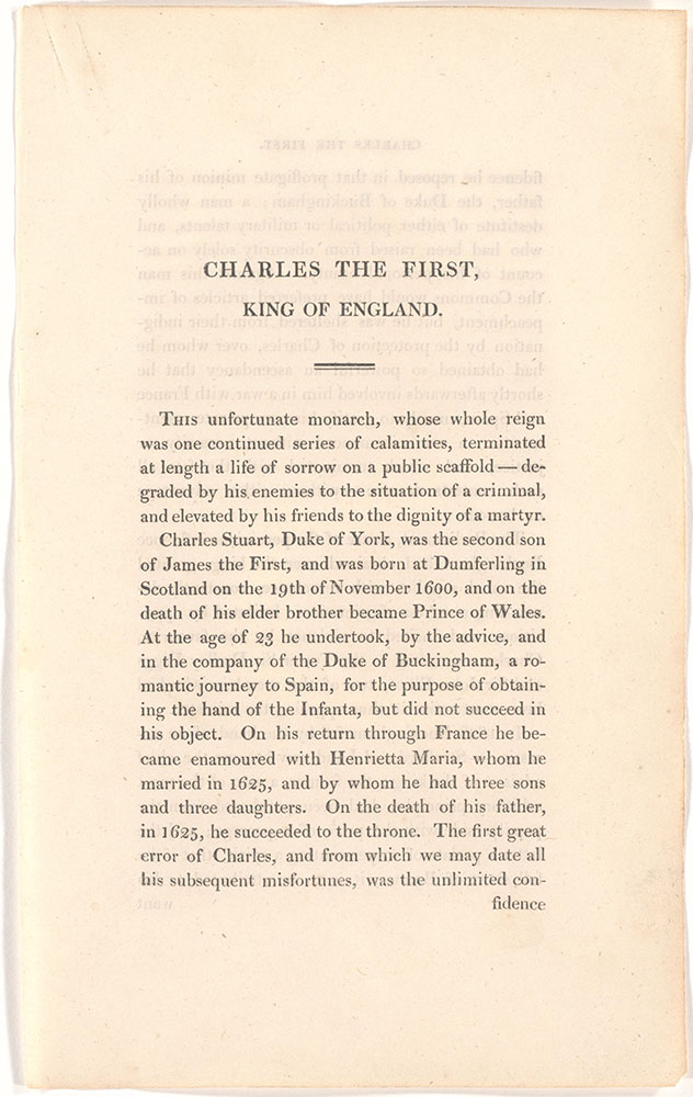 Charles The First, King of England unidentified text page 1
