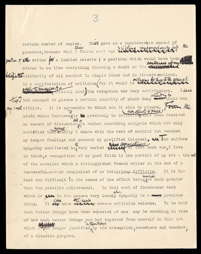 Typescript of Joseph Conrad's Chance with autograph corrections signed page 3