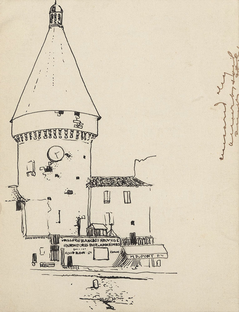 Postcard to Marie Lawson, drawing of a tower