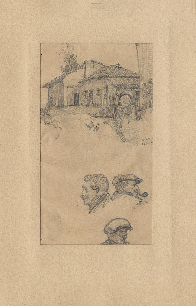 Sketch of farmhouse and faces