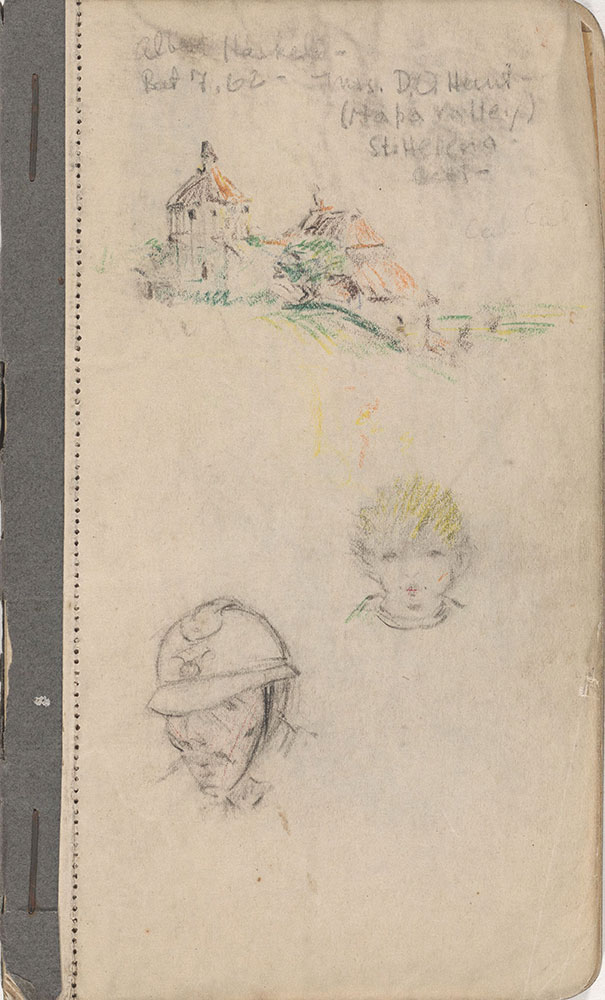Sketchbook from Robert Lawson's WWI deployment in France, page 1