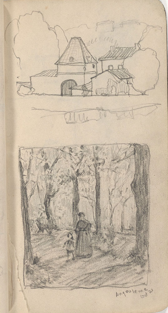 Sketchbook from Robert Lawson's WWI deployment in France, page 37