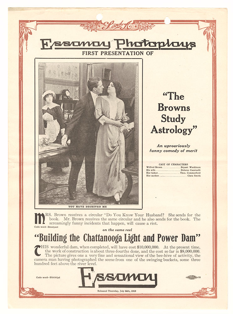 Advertisement for “The Browns Study Astrology” and “Building the Chattanooga Light and Power Dam”
