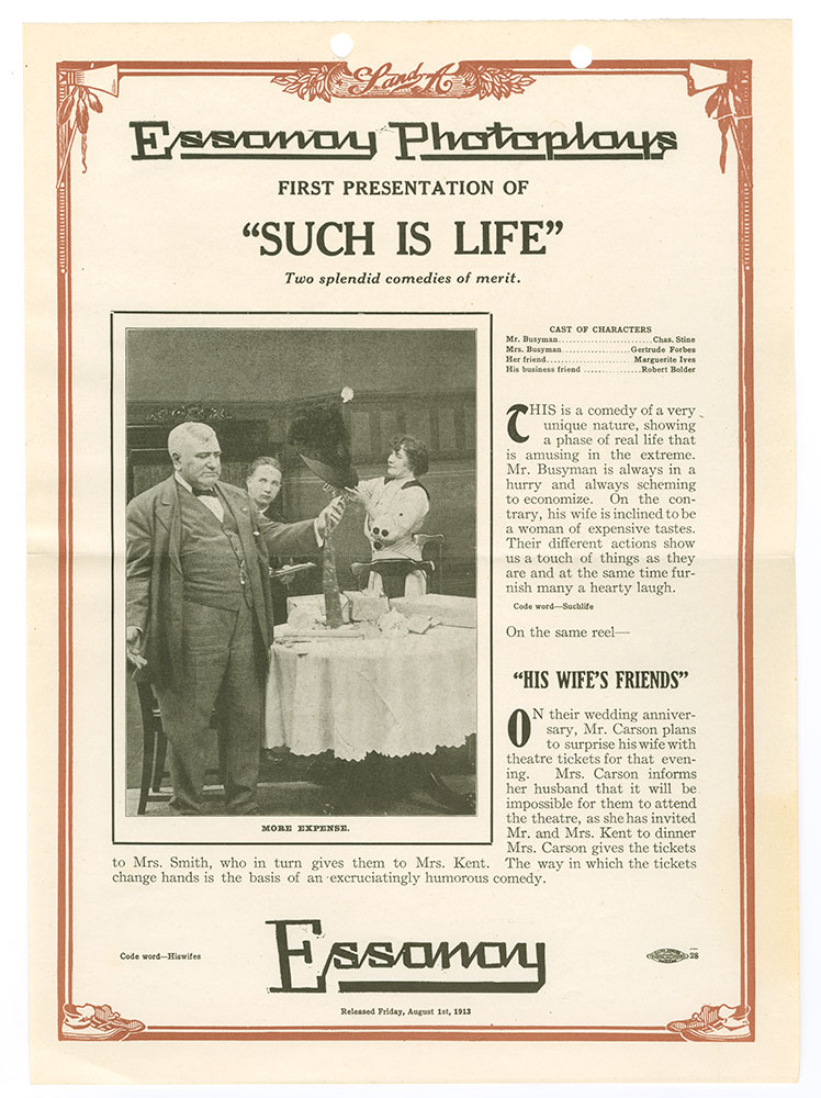 Advertisement for “Such Is Life” and “His Wife’s Friends”