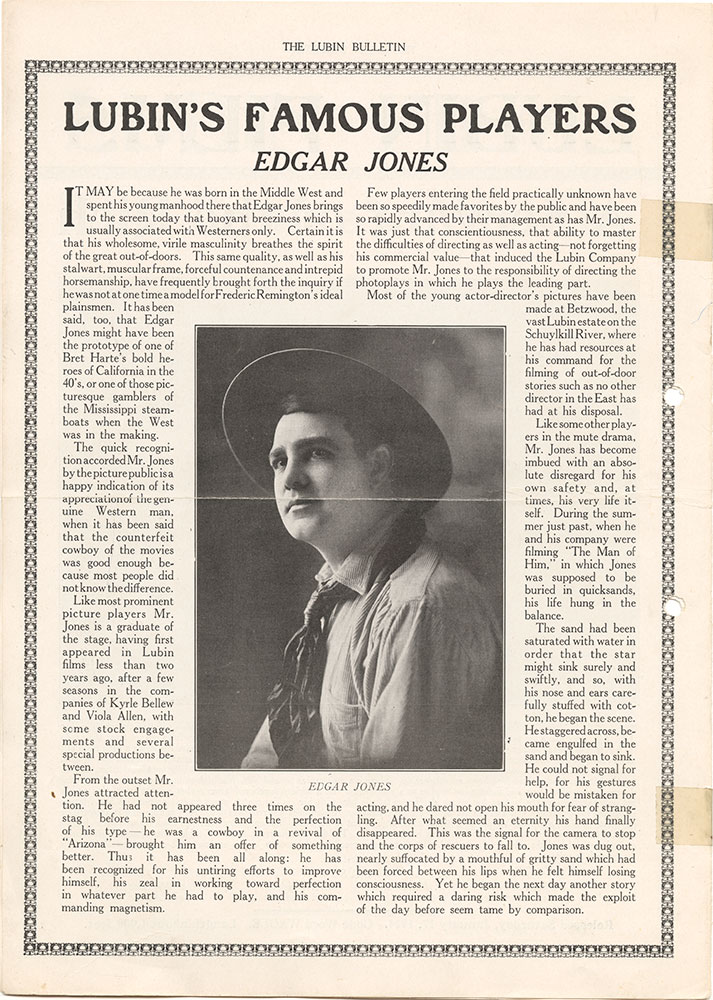 Lubin's Famous Players: Edgar Jones (Page 12 - Back Cover)
