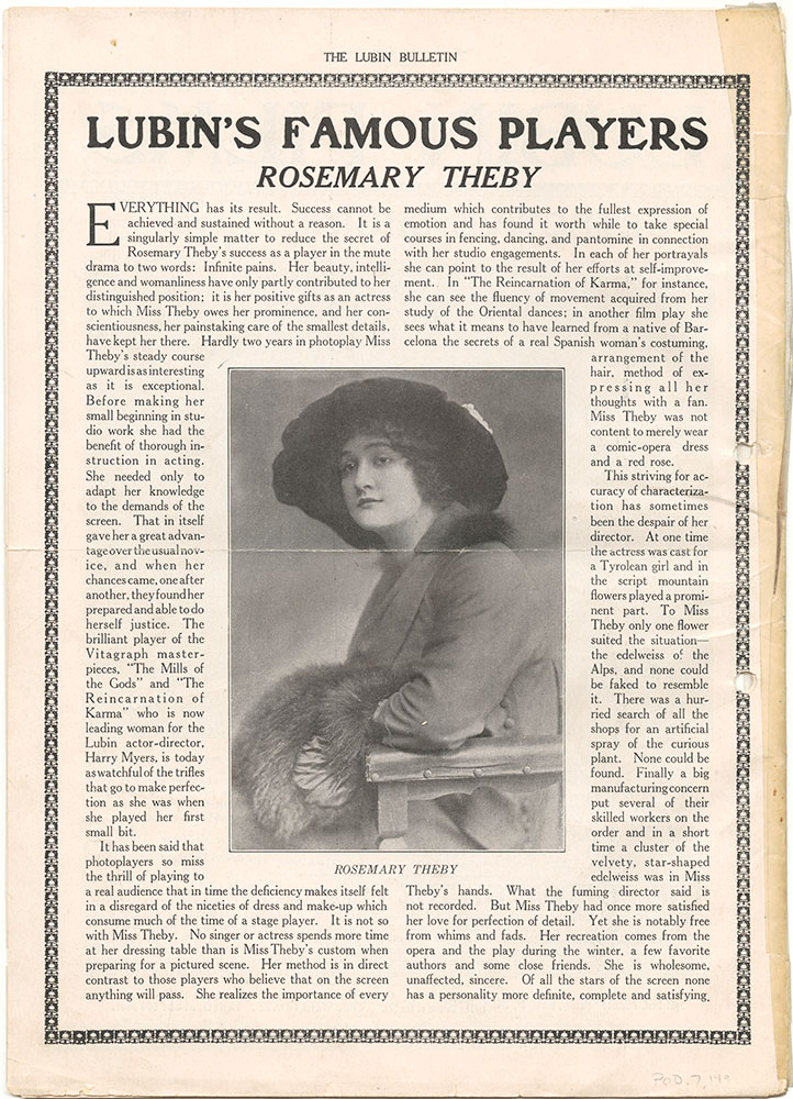 Lubin's Famous Players: Rosemary Theby (Page 24 - Back Cover)