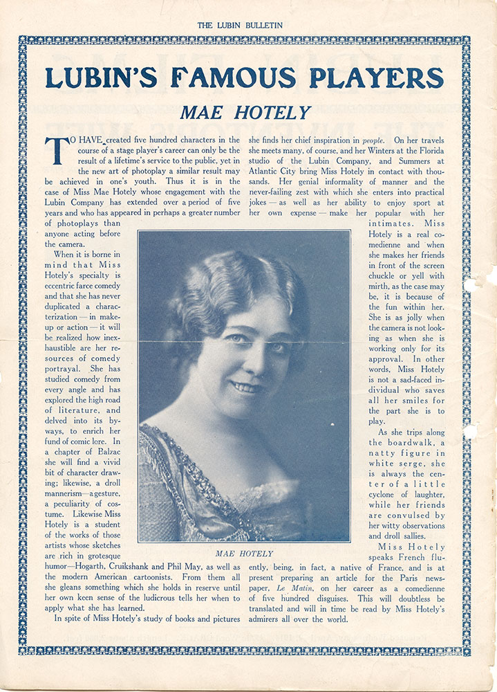 Lubin's Famous Players: Mae Hotley (Page 24 - Back Cover)