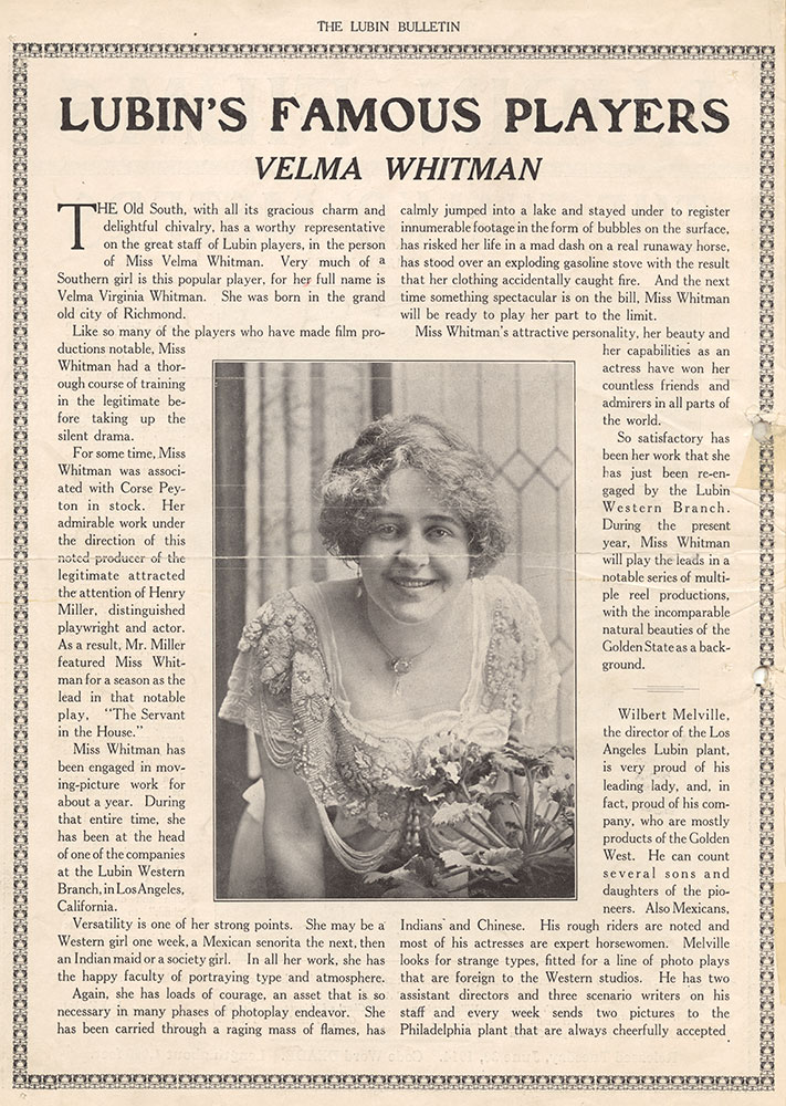 Lubin's Famous Players: Velma Whitman (Page 24 - Back Cover)